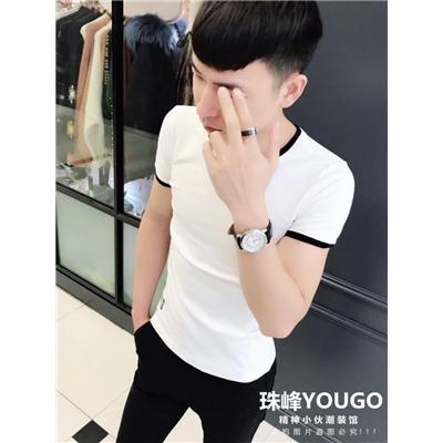 快手红人网红同款男短袖精神小伙紧身圆领T恤社会青年修身纯棉T恤