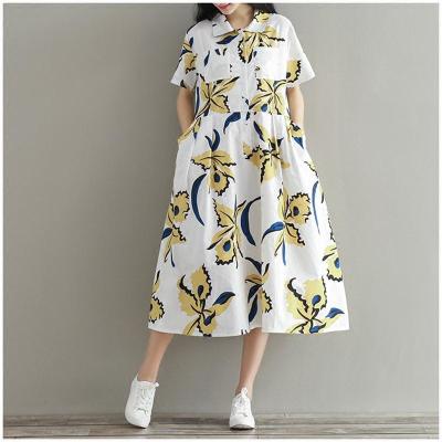 孕妇夏装上衣 怀孕期潮妈宽松翻领衬衫短袖连衣裙棉麻长裙女200斤