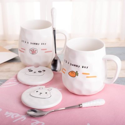 创意可爱韩版女学生陶瓷杯子马克杯带盖勺潮流情侣杯一对咖啡水杯