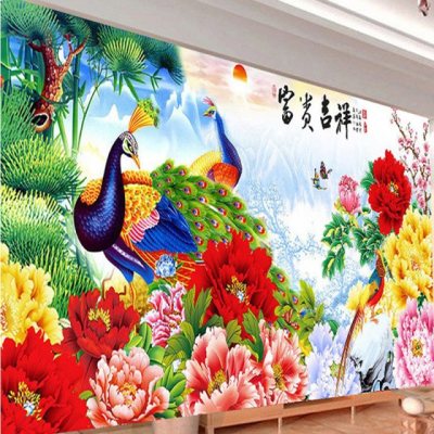 【满钻全贴 送点钻工具包】5d钻石画客厅富贵吉祥牡丹孔雀大幅贴