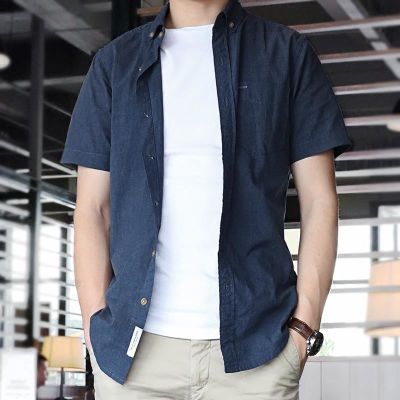 法兰王衬衫男短袖夏季薄款短衬衣服纯棉青年寸休闲韩版修身半袖年