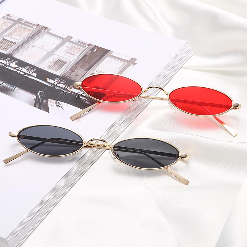 2018 European and American Retro Small Oval Frame Sun Glasses Ultra Small Sunglasses Metal Frame Plain Glasses Tide Stylish Glasses Glasses