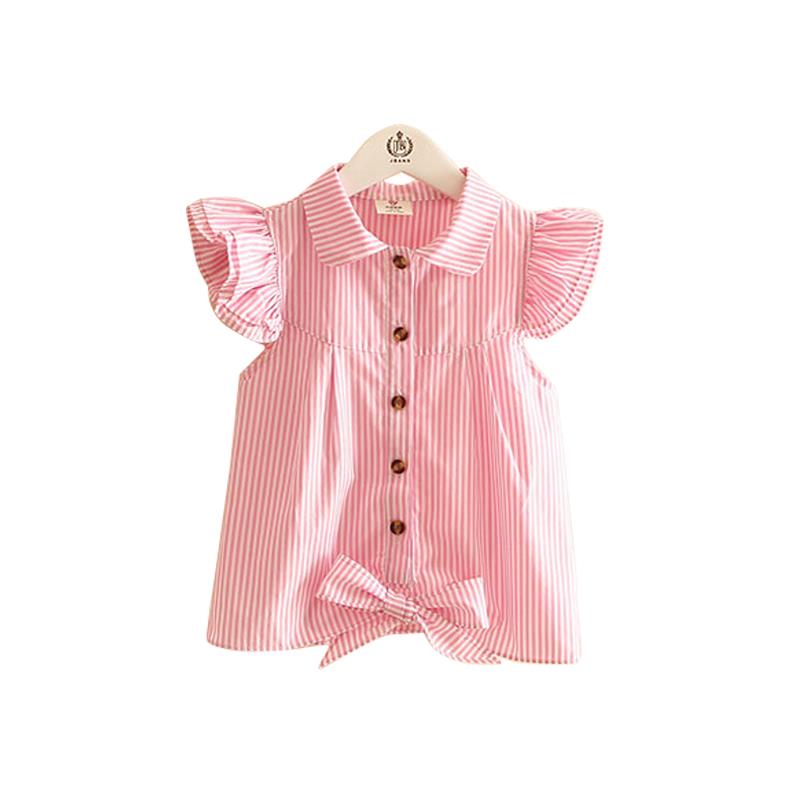 Children's wear girls' spring shirt 2018 new spring and autumn children's Short Sleeve Shirt stripe Korean version of children's top