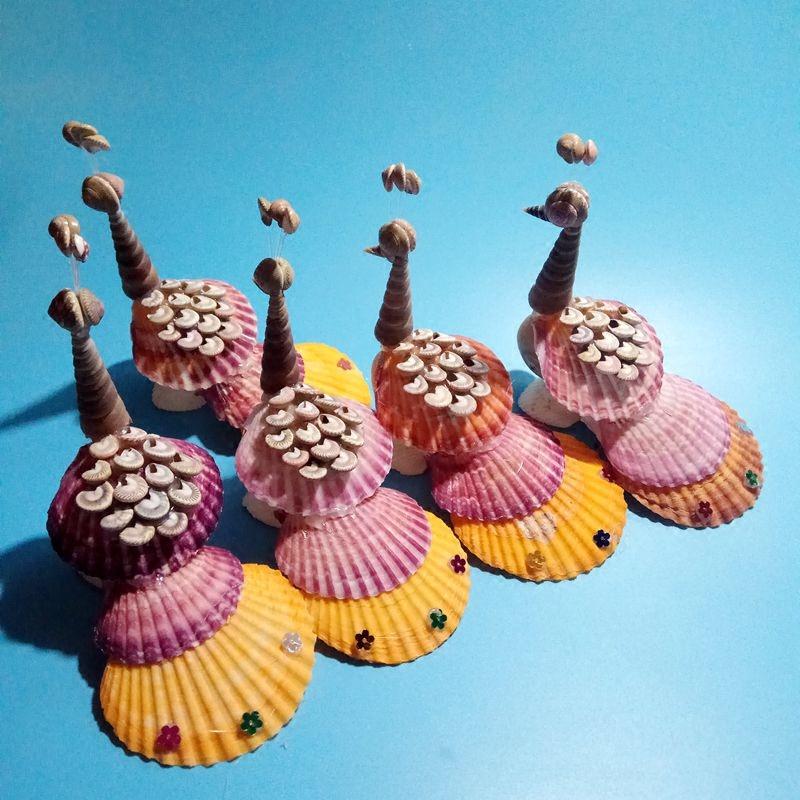 贝壳海螺工艺品小孔雀,茶壶手工制作diy材料包海螺工艺品