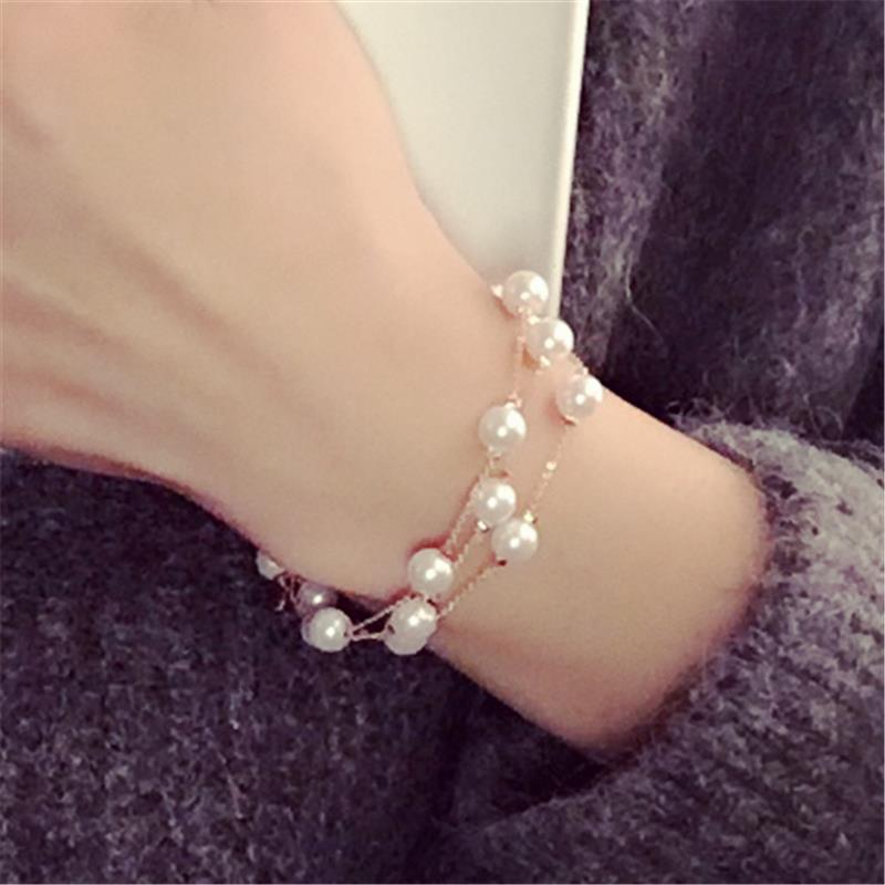 韓版時尚多層珍珠手鍊女士手鍊甜美清新簡約飾品手鍊學生裝飾品